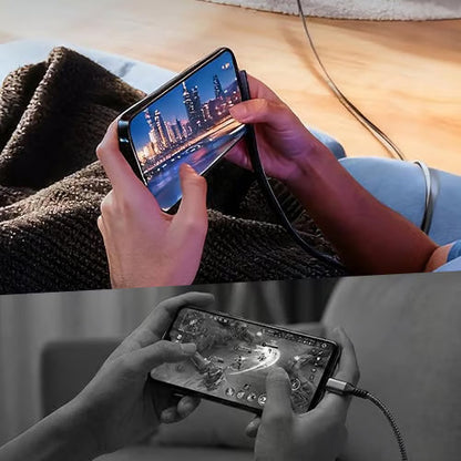 Cable de carga rápida de 240 W con soporte ajustable para teléfono.