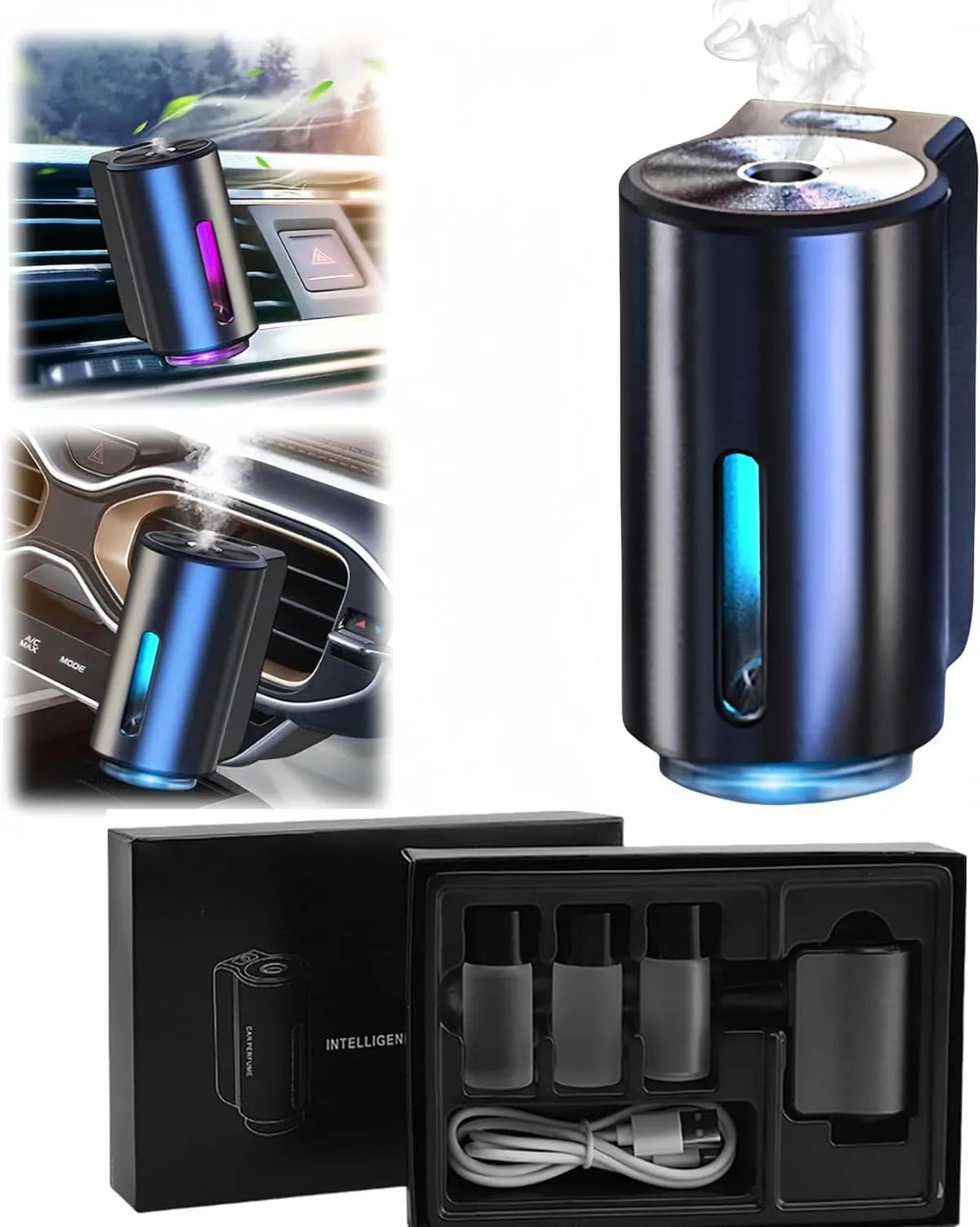Difusor de aromas inteligente para coche con 3 frascos de aceite esencial.